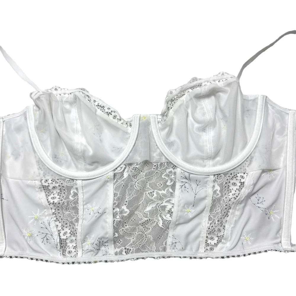 International Concepts Intimates Corset Bra – White Daisy | XL | Floral Lace‎
